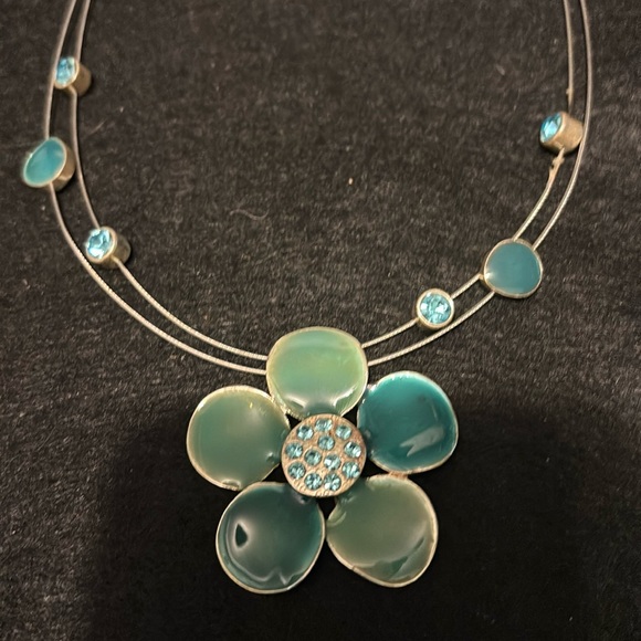 Vintage Blue Enamel & Crystal Necklace / Choker - Picture 8 of 11